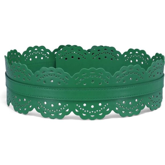 Women\'s Wide Dresses Chunky Thick Leather Waist Prong Buckle Belts Silver Green